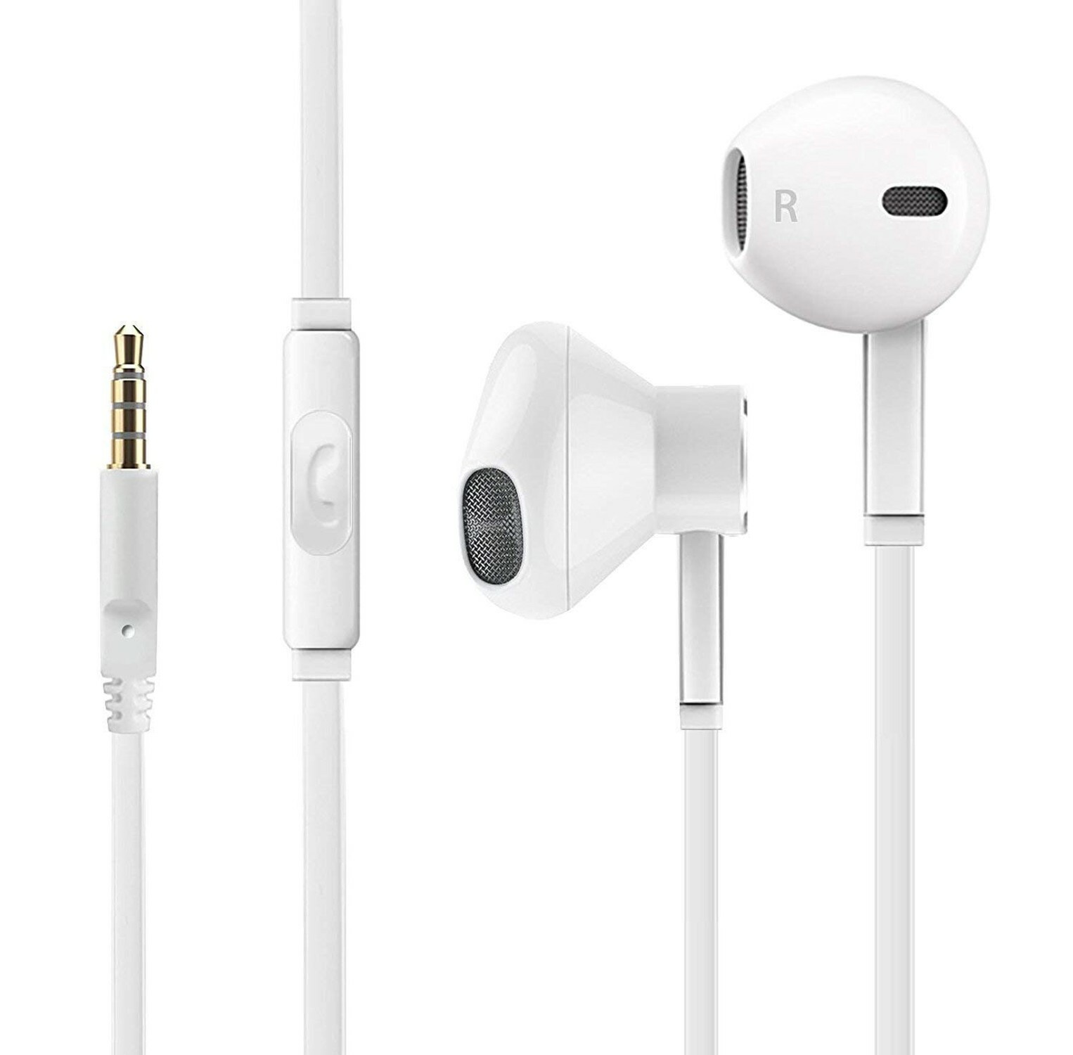 Earbuds Headphones with Microphone, Slide Volume Control, 1.2m Cord, White