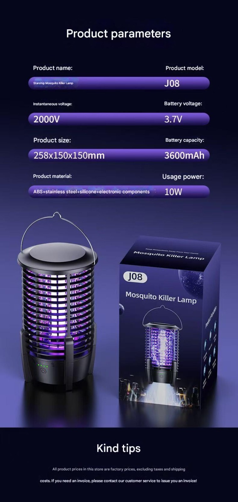 Bug Zapper Outdoor, Detachable Mosquito Zapper, black