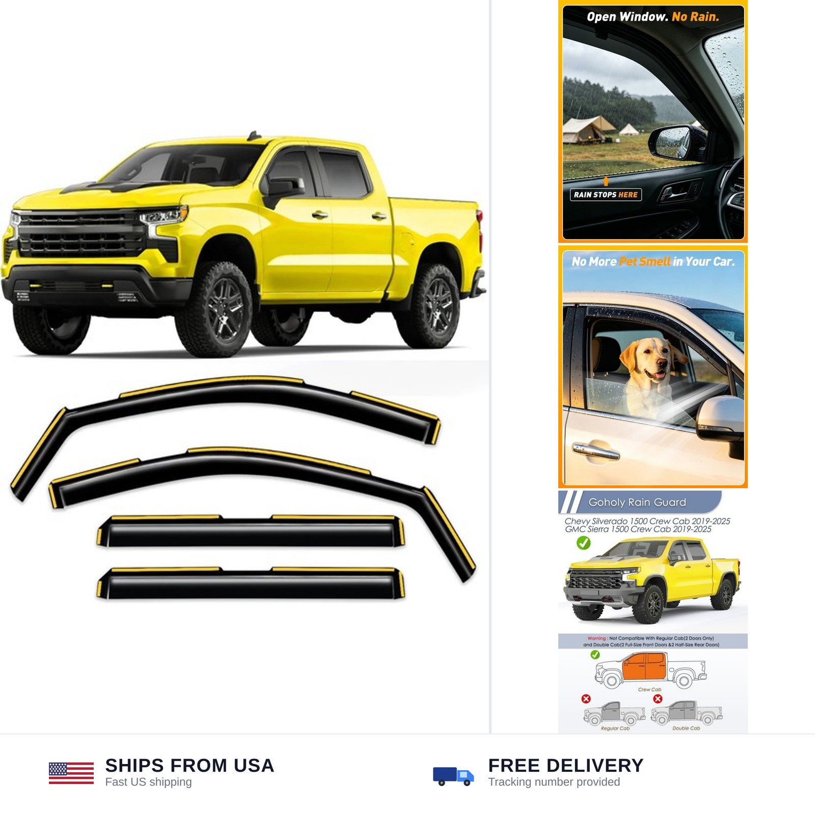 in-Channel Window Rain Guard for 2019-2026 Chevy Silverado/GMC Sierra 1500 Cr...