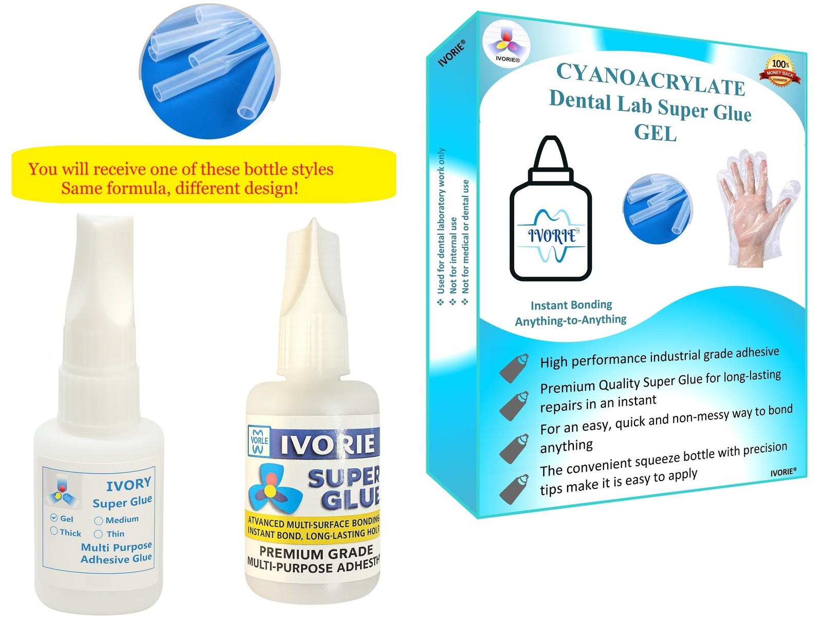 Instant Dental Lab Super Glue Adhesive Gel - Fast Bonding (1oz)