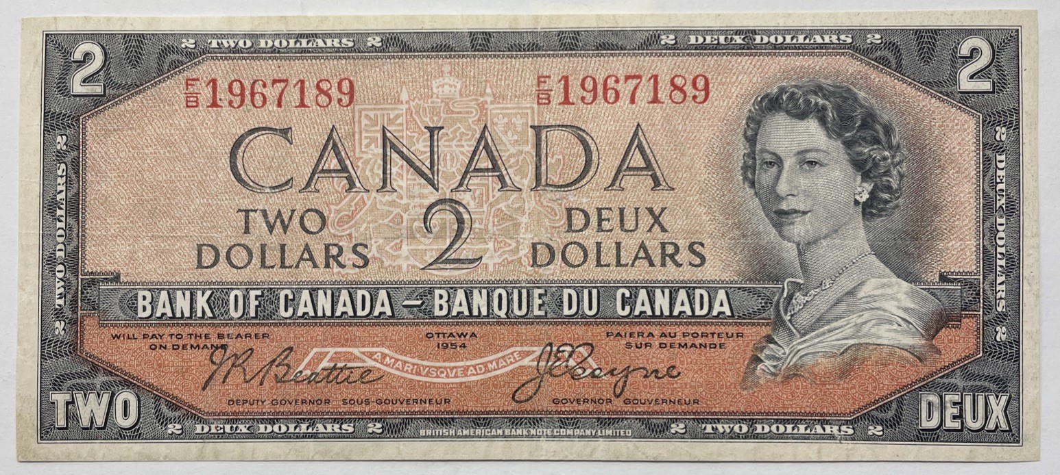 1954 Devils Face Canada $2, Beattie/Coyne. BC-30b. VF+ Detail, Trimmed . B-282