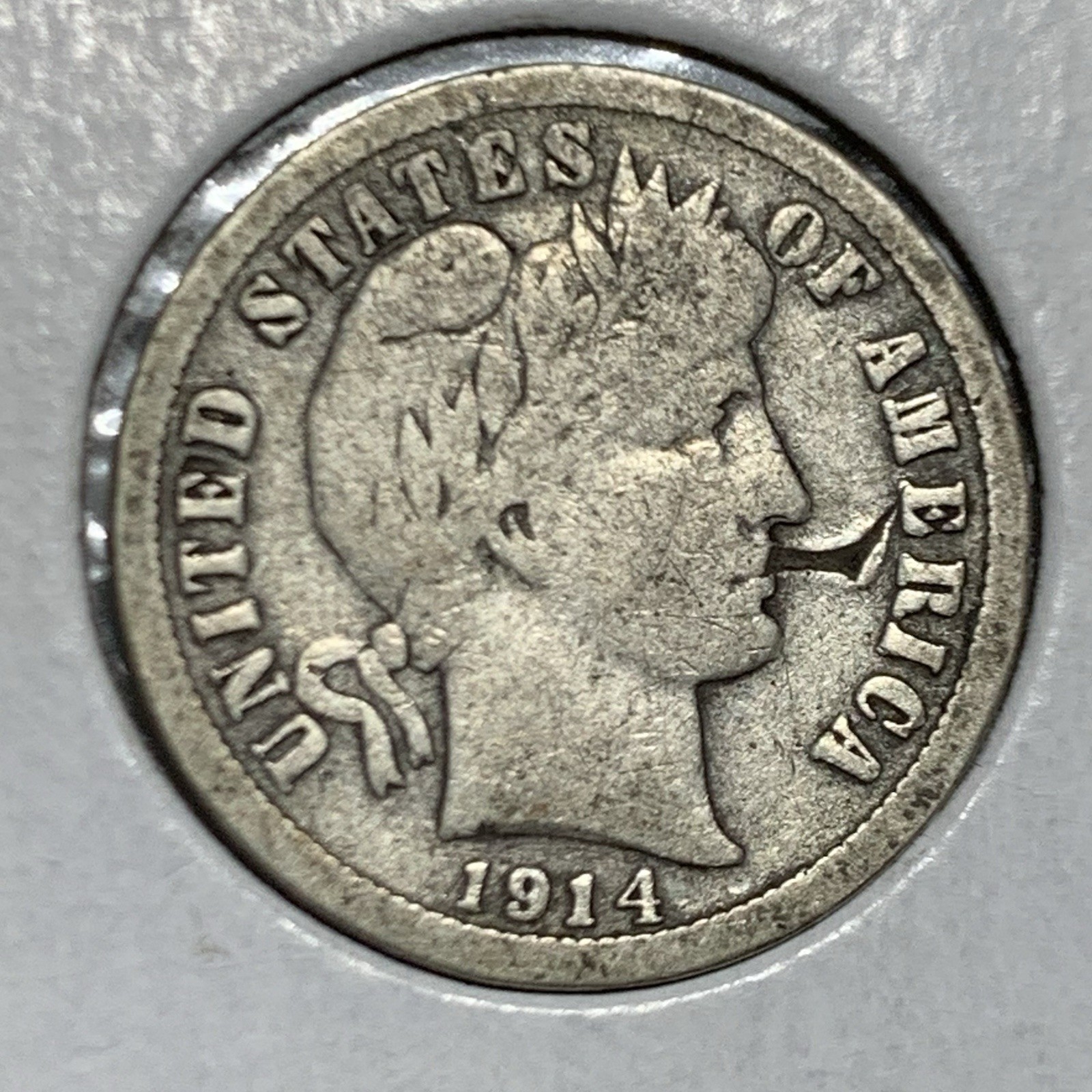 1914 BARBER DIME ~ "STRUCK THROUGH" ERROR! VG-FINE!