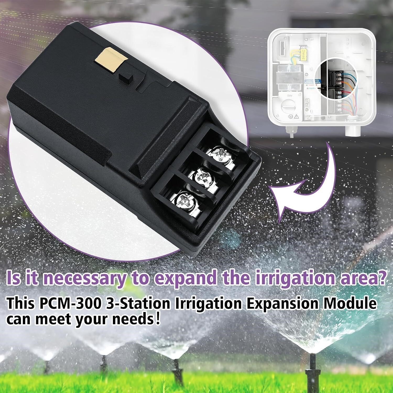 Upgraded PCM300 3-Station Irrigation Expansion Module, Compatible with Hunter Pr