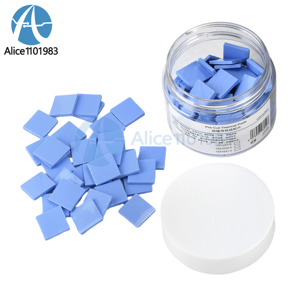100PCS 12*12*1.5mm GPU CPU Heatsink Cooling Thermal Conductive Blue Silicone Pad