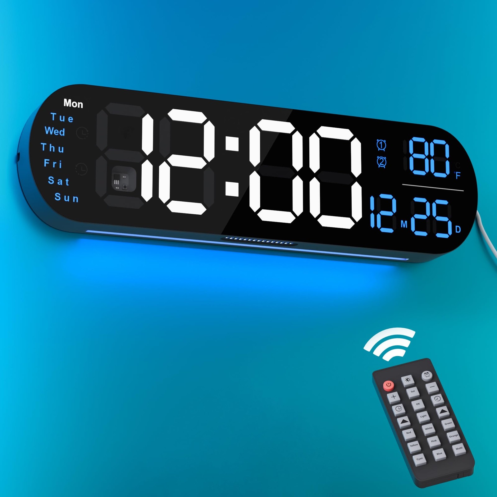 Digital Wall Clock Large Display, 13.7 inch Large Digital Wall Clock with RGB...
