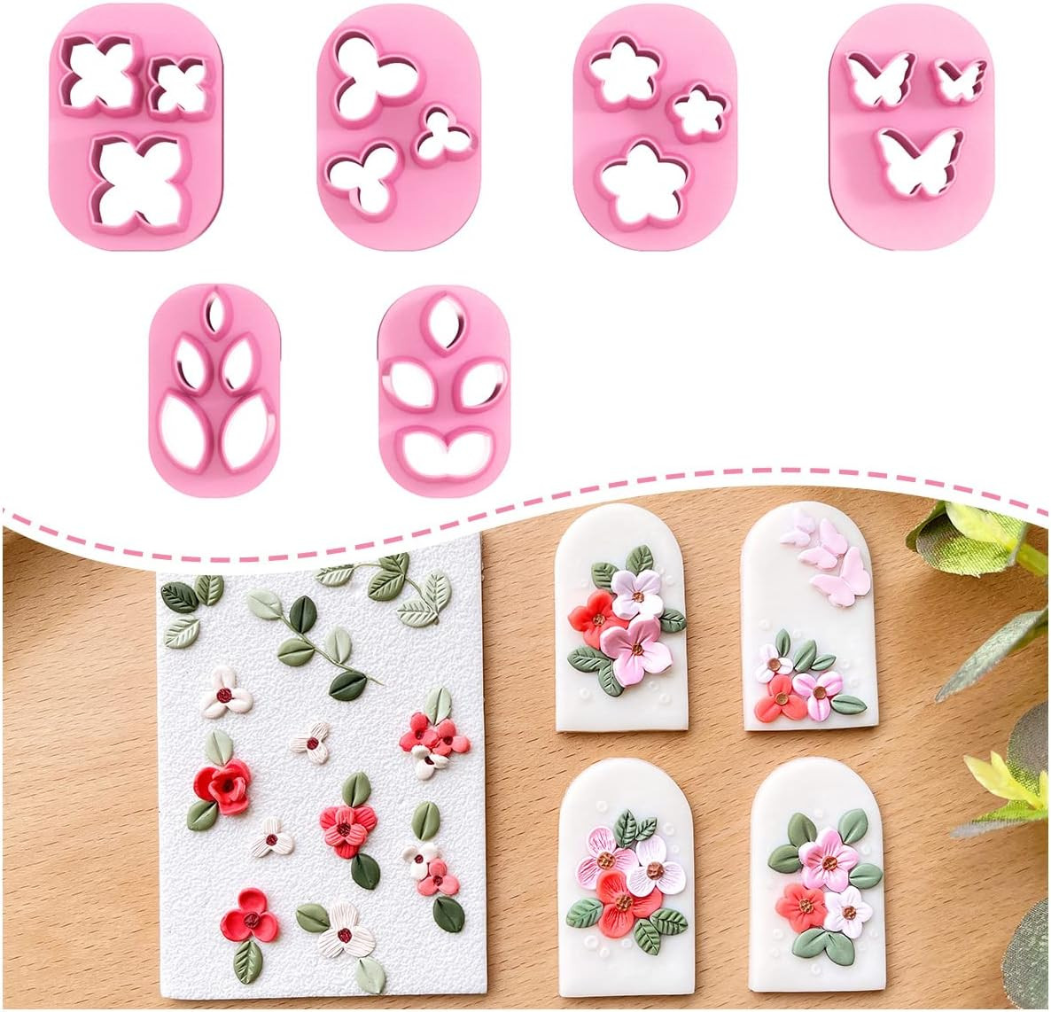 Mini Polymer Clay Cutters Set - 6 Floral, Leaf & Butterfly Shapes for Jewelry