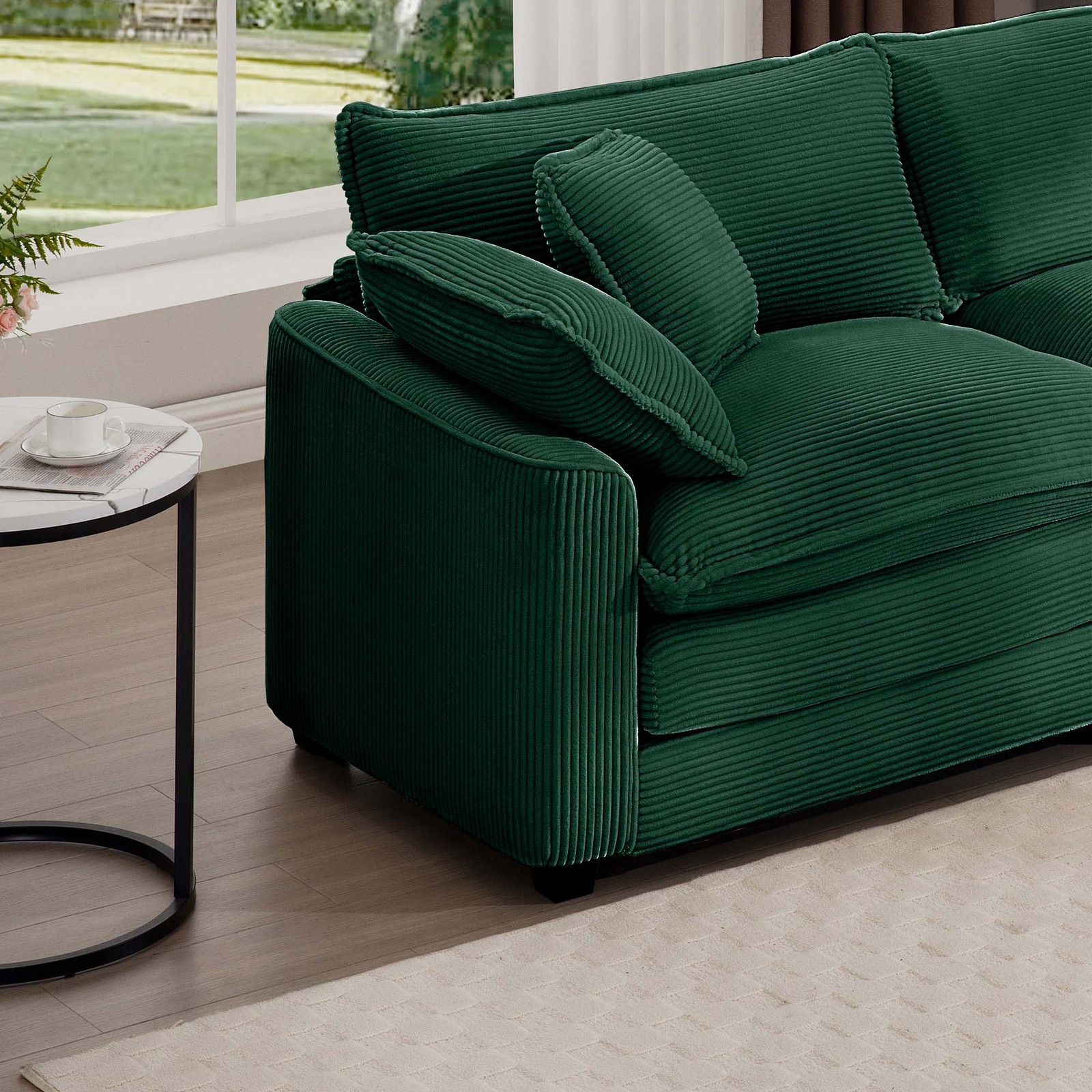 Green Corduroy Fabric, Comfortable Single Chair Deep Seat Sofa With One Pillow