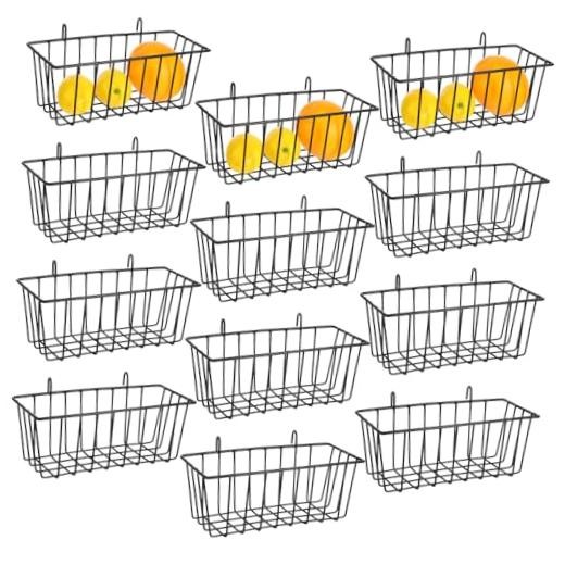 12 Pcs Wire Baskets, Wall Grid Panel Hanging Baskets for Storage and Display