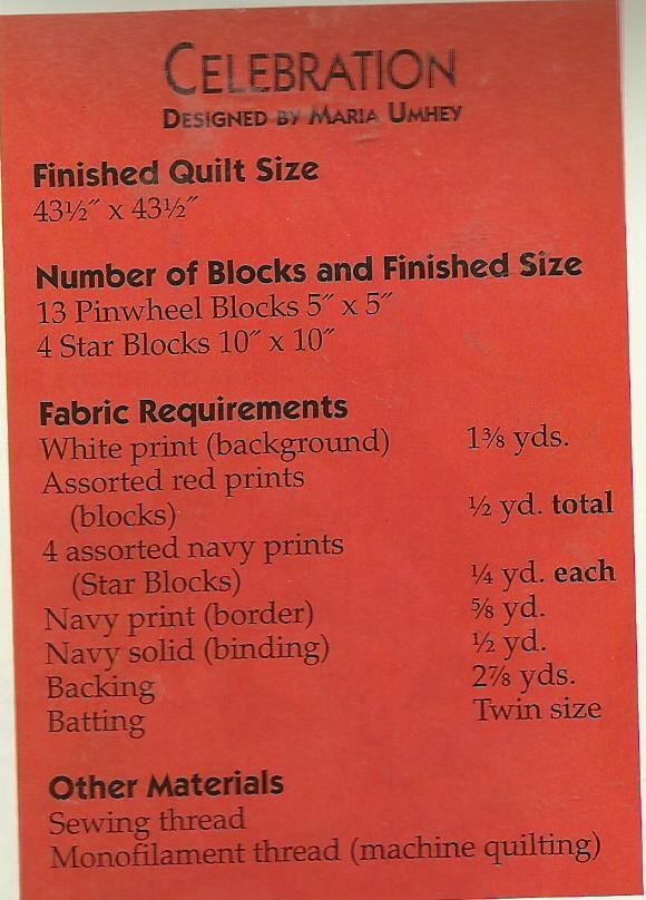 D0138 CELEBRATION QUILT PATTERN/INSTRUCTIONS