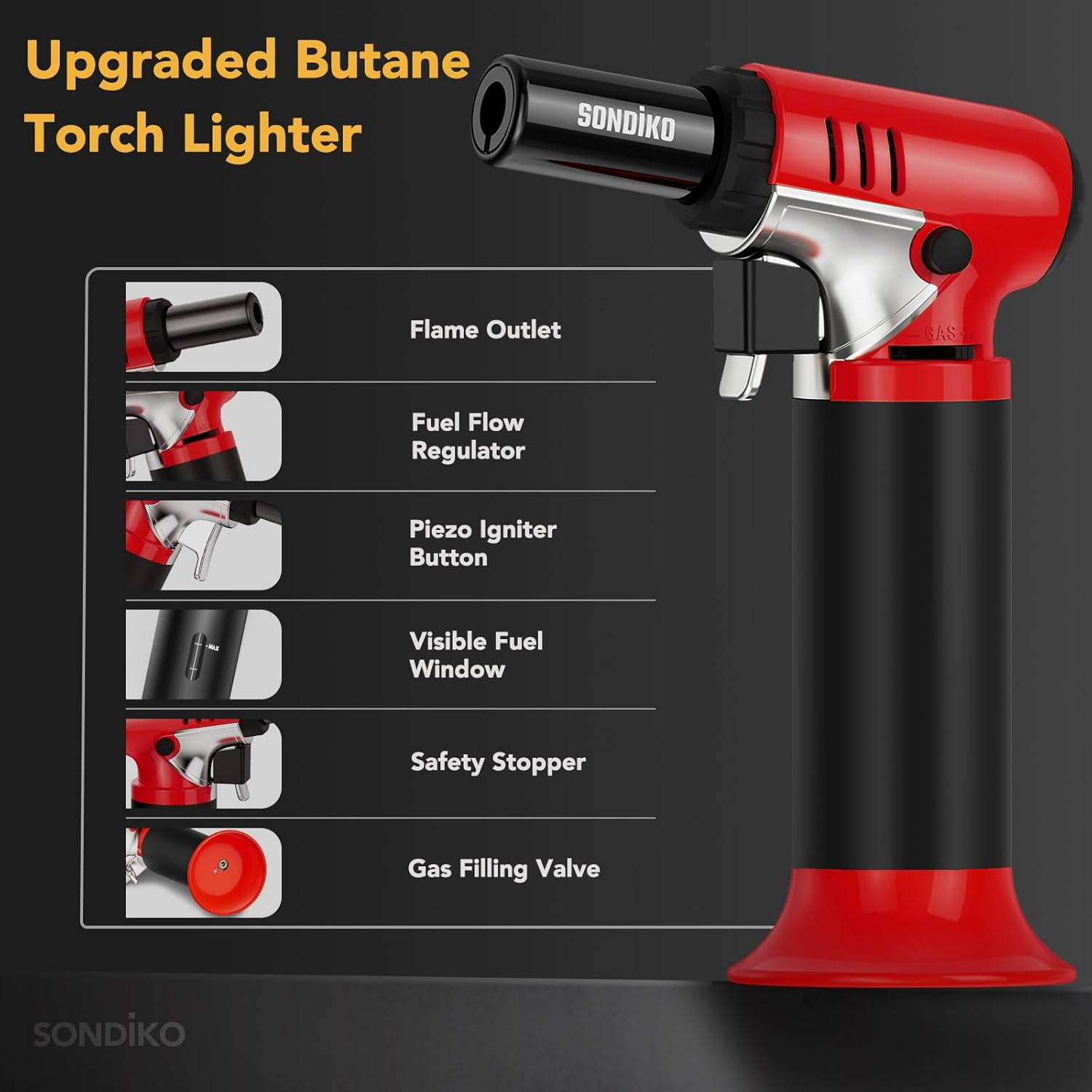 Butane Torch Lighter with Visible Fuel Window, Refillable Soldering Torch with A