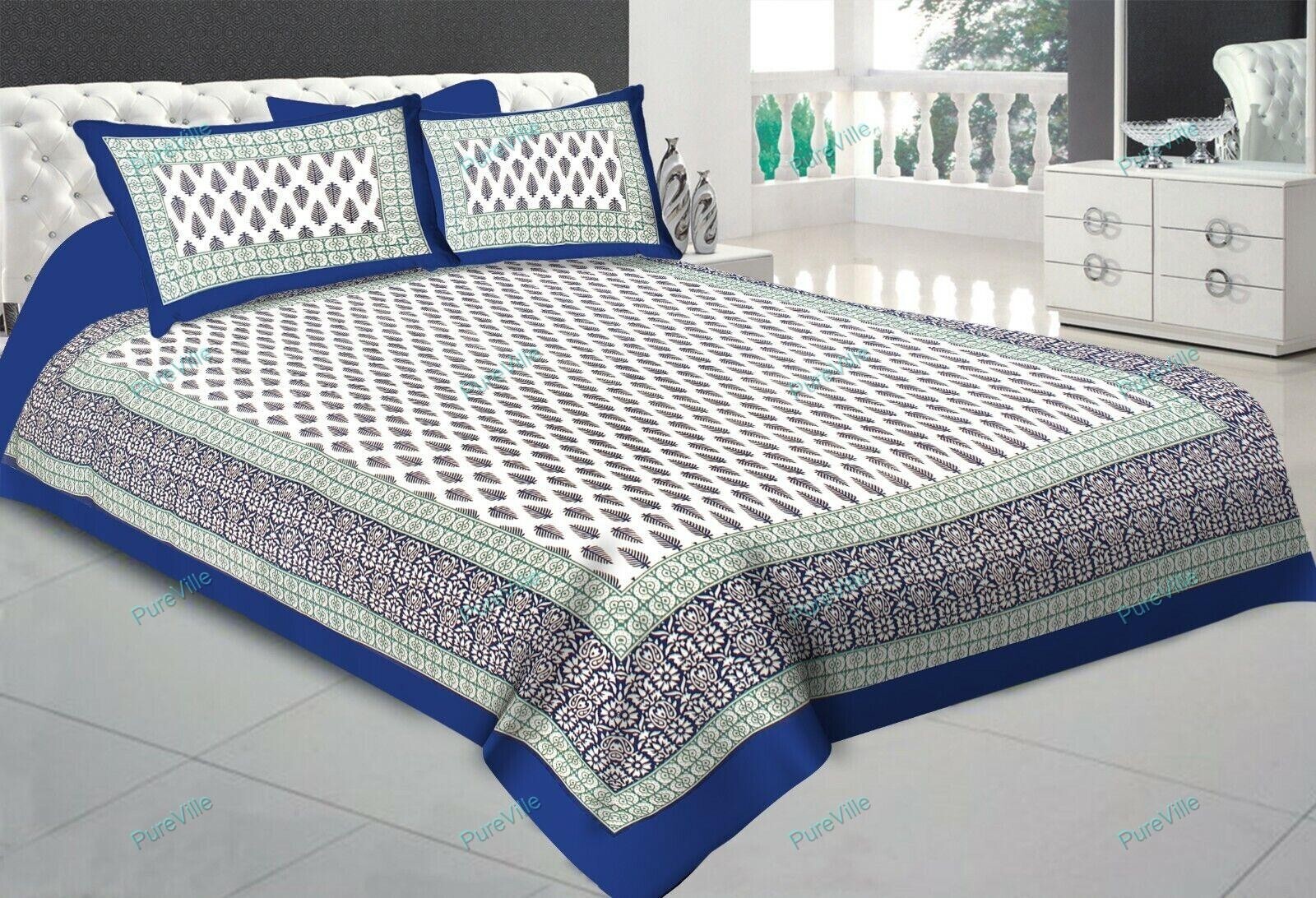 White Flroal Multi Printed Double BedSheet Sanganeri With 2Pillow Cover 90x108 K