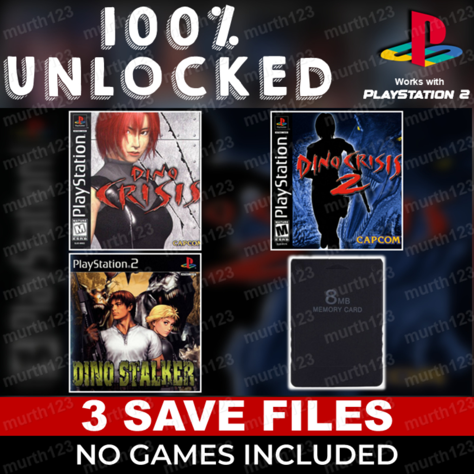 Dino Crisis PS1 Memory Card 100% Unlocked Completed Saves