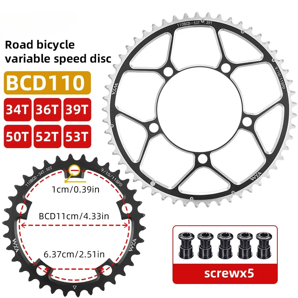 110BCD Chainring 34T 36T 39T 50T 52T 53T for Road Bike Crankset 9 10 11 Speed