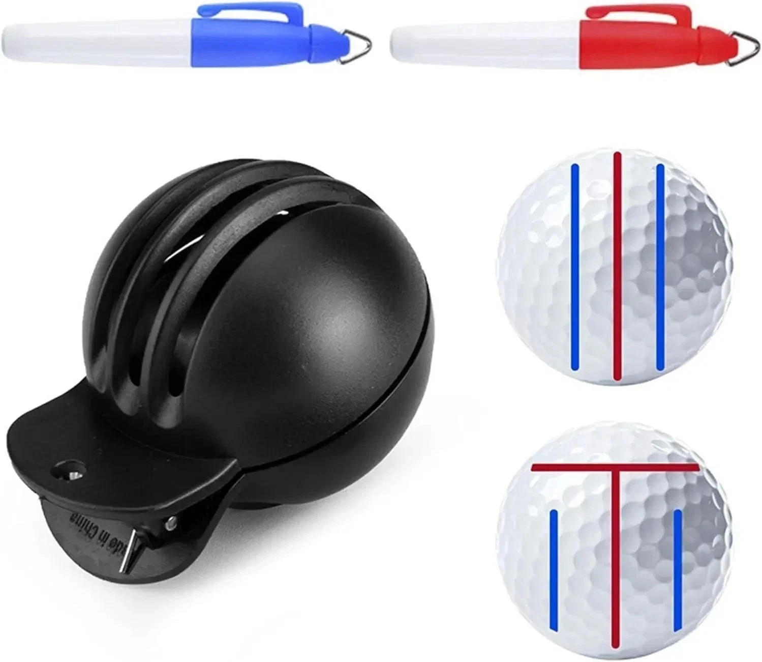 Golf Ball Alignment Tool with 2 Markers Ball Liner Marking Template Set