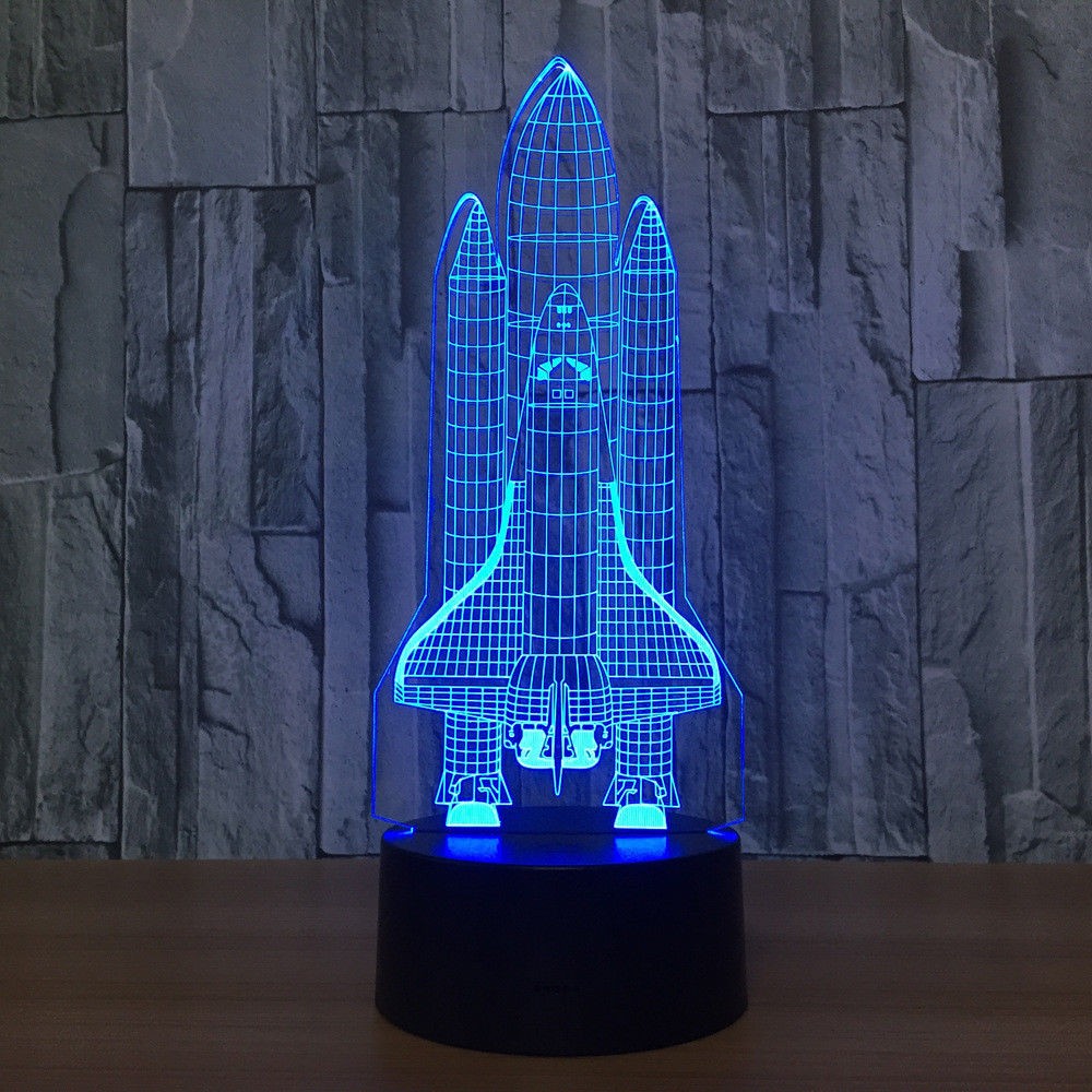 3D Space Rocket Night Light 7-Color Changing LED W Remote Control Touch Switch