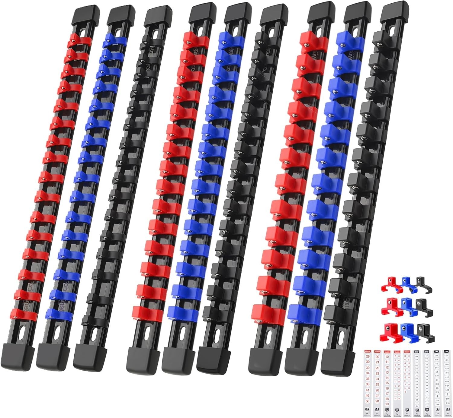 9-Piece Adjustable Socket Organizer Set - Heavy Duty ABS, Color-Coded