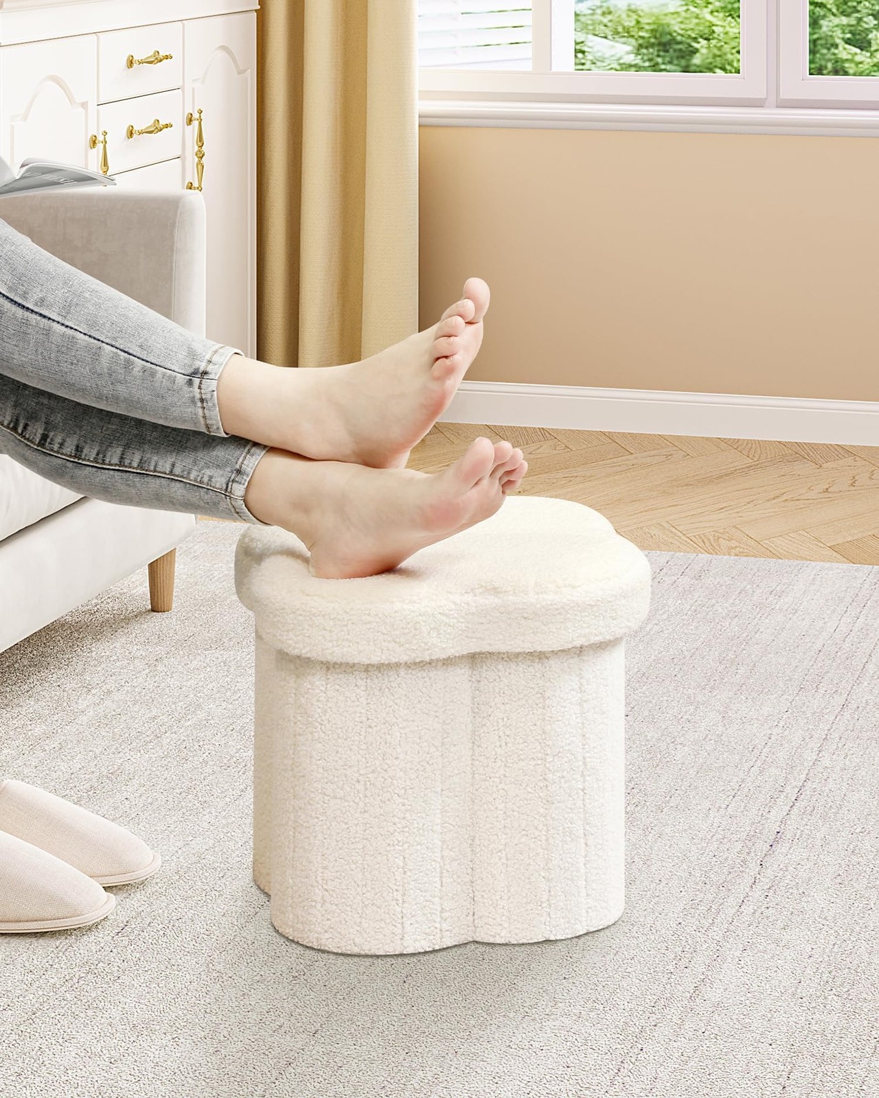 Storage Ottoman Cube, Flowers Shaped Ottomans with Storage Foot Stool Footres...