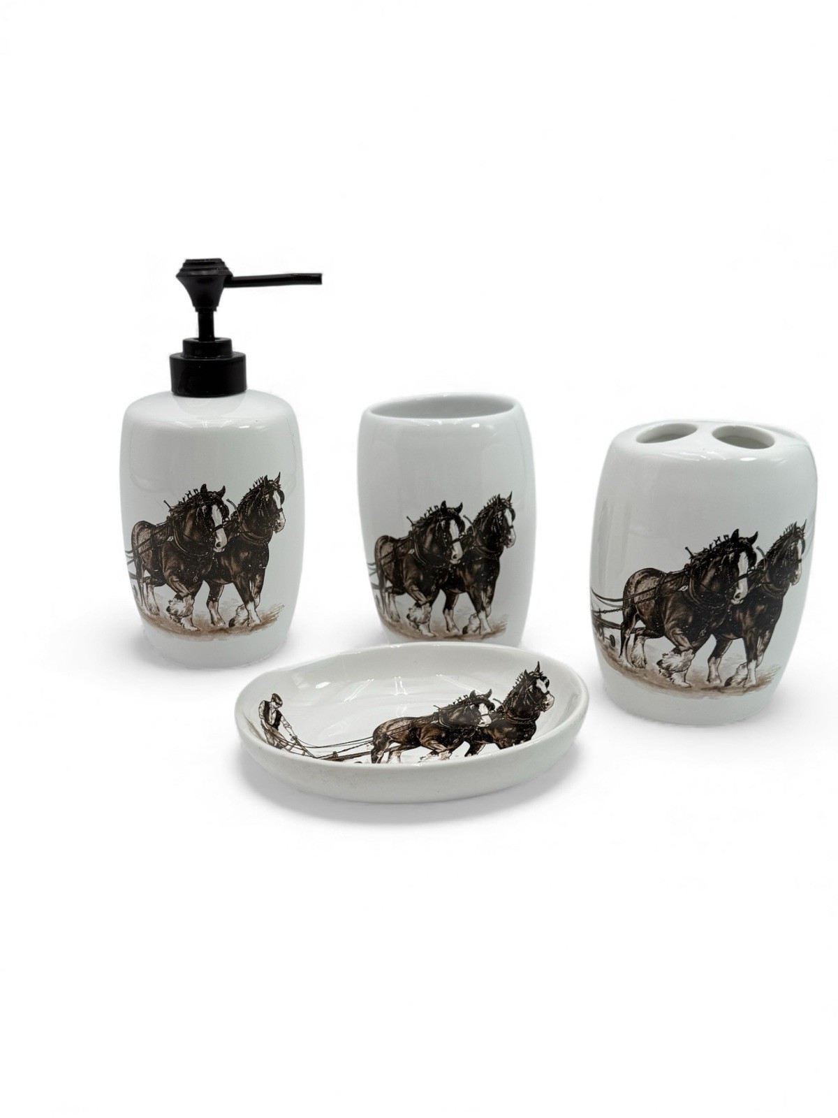 Clydesdale Plowhorse Farmer 4 Piece Bathroom Accessory Set Allure Vtg 2005 EUC