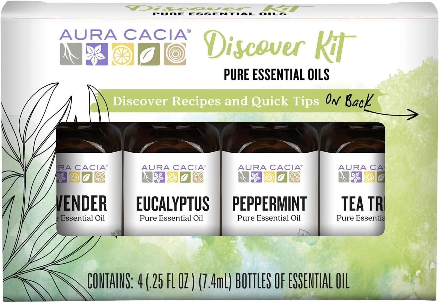 Aura Cacia Essential Oil Starter Kit 4 Pack Lavender Peppermint Eucalyptus Te...