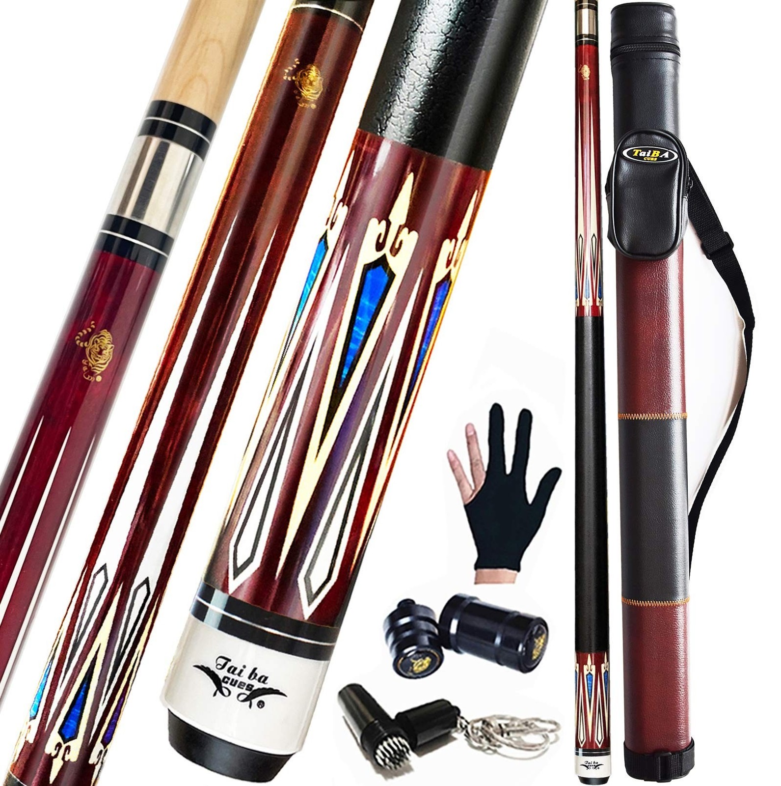 Tai ba cues 2-Piece Pool cue Stick + Hard Case, 13mm Tip, 58", Hardwood Canad...
