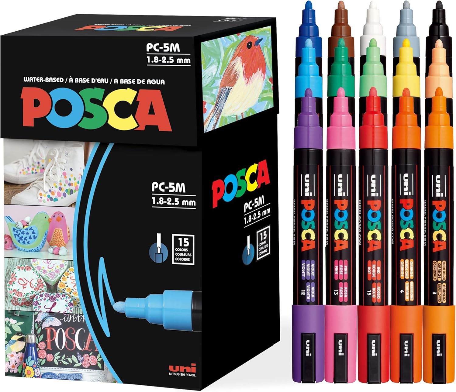 Posca Paint Art Markers, Set of 15 5M Medium 15 Count (Pack 1), Assorted