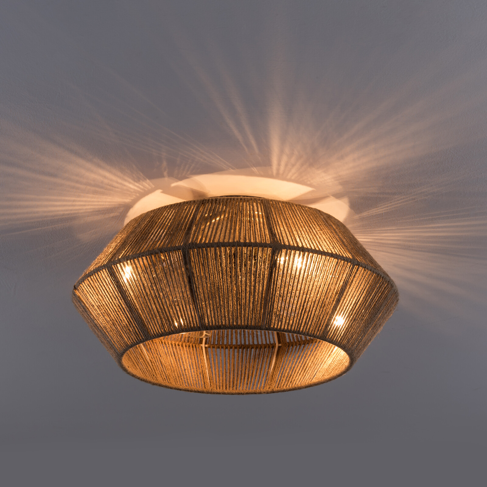 Boho Ceiling Fan Rattan Caged Flush Mount Fan Light +Remote Control Ceiling Fan
