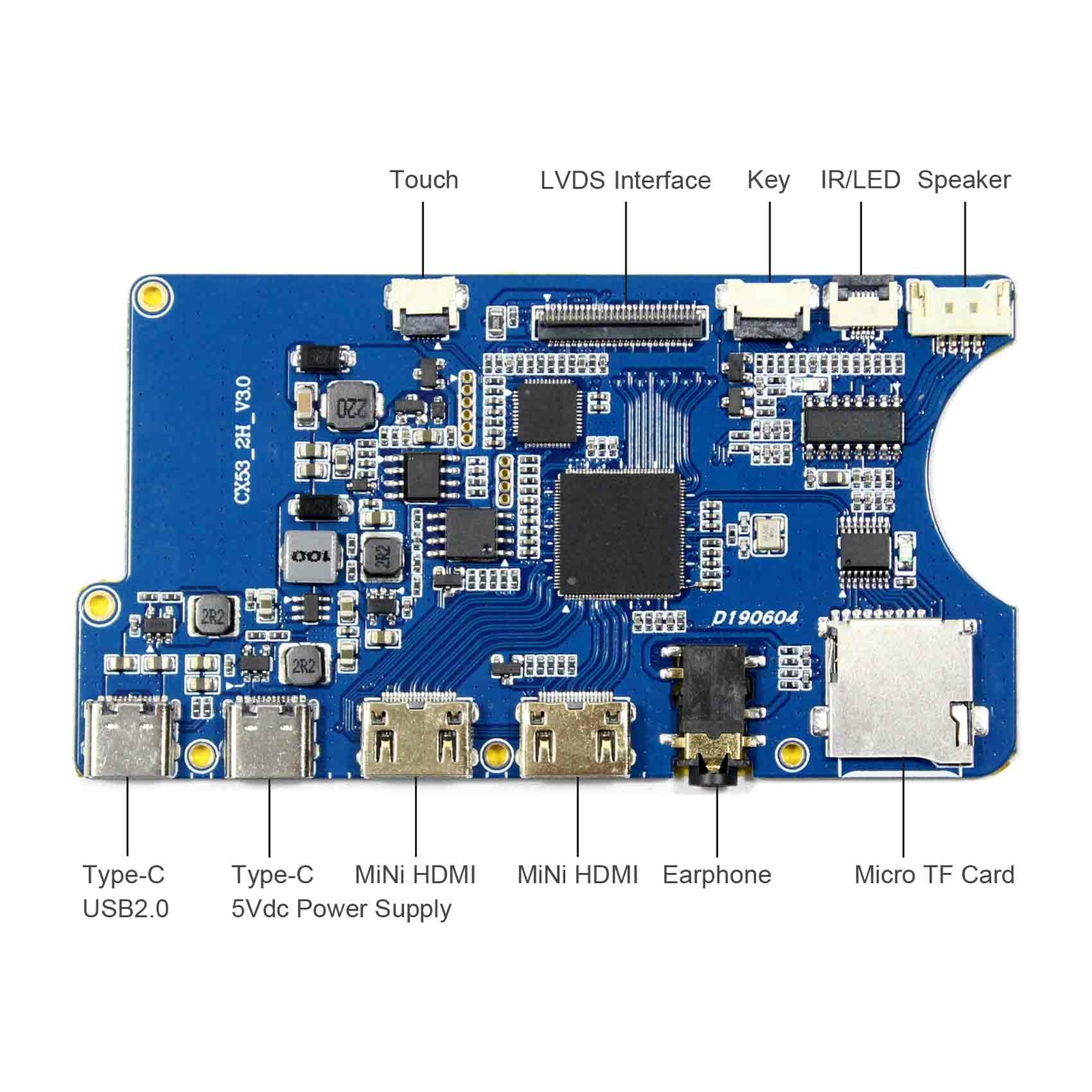 HD MI Type C TF LCD Controller Board For 12.3in HSD123KPW1 1920x720 LCD Screen