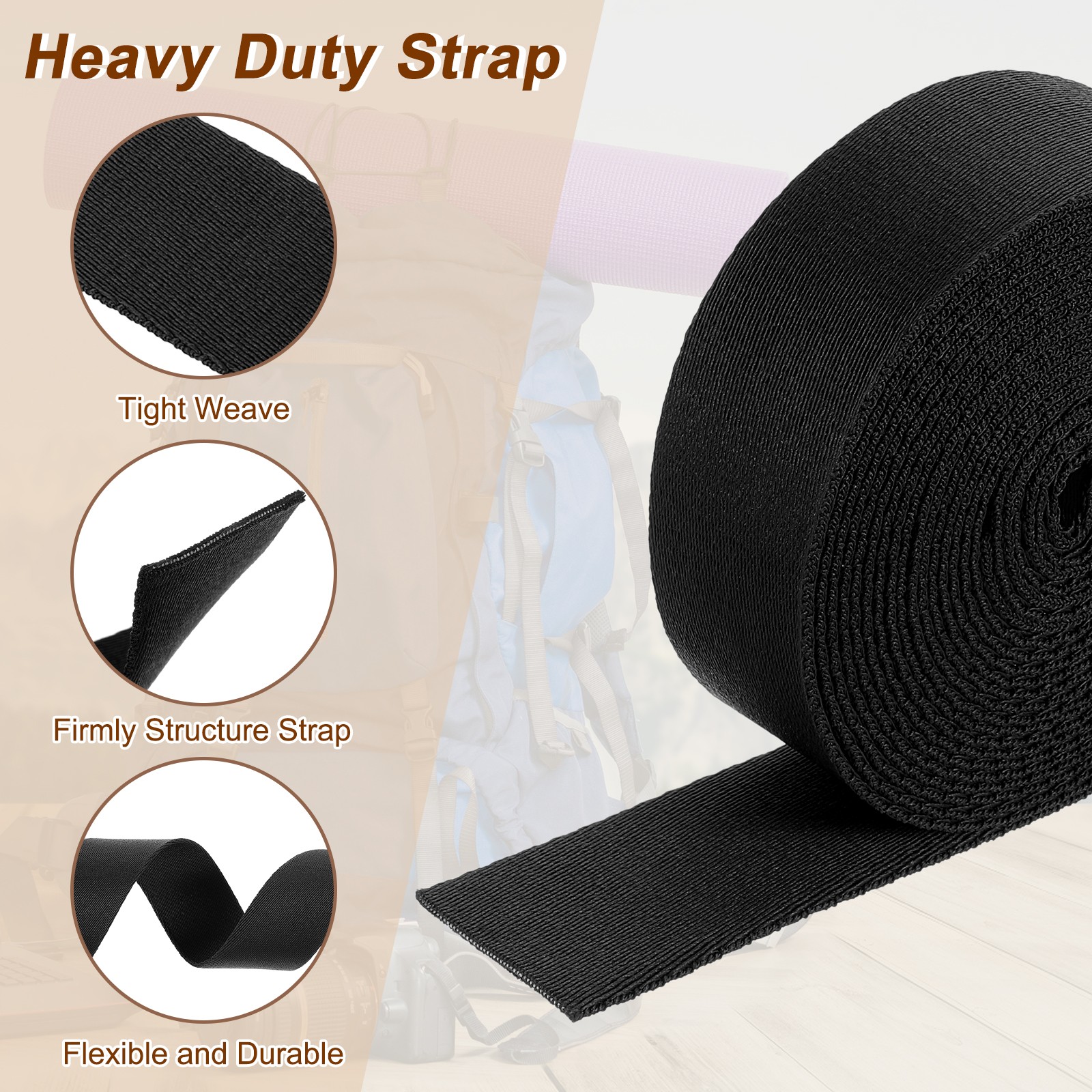5 Yards Nylon Webbing Strap 1 3/8Inch Bag Flat Webbing Straps Black]