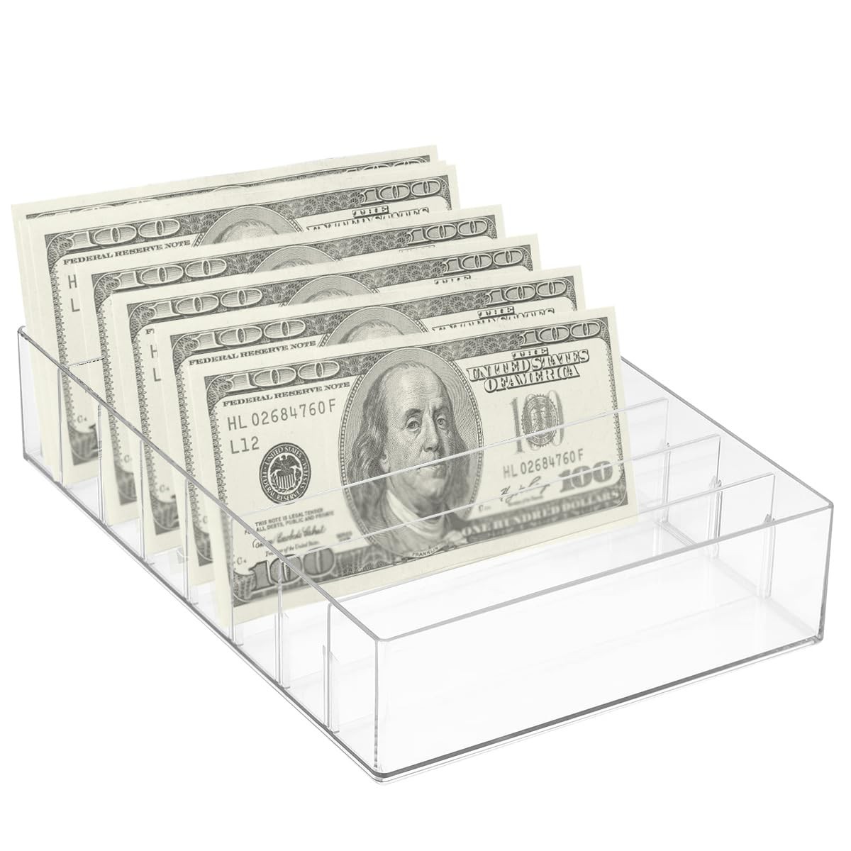 TUICARE Large Clear Acrylic Cash Organizer 8 Sections Desk Tray Organizer...