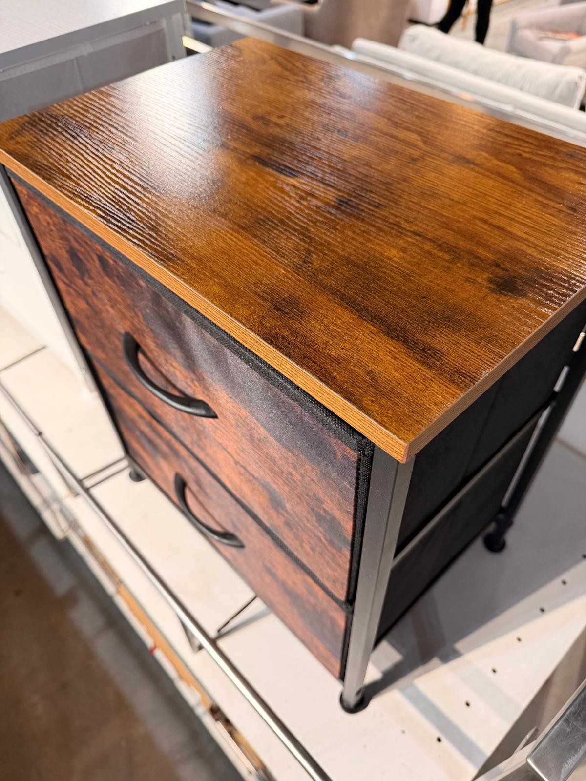 2-Drawer Nightstand Set with Fabric Bins – Rustic Brown Compact Bedside Tables
