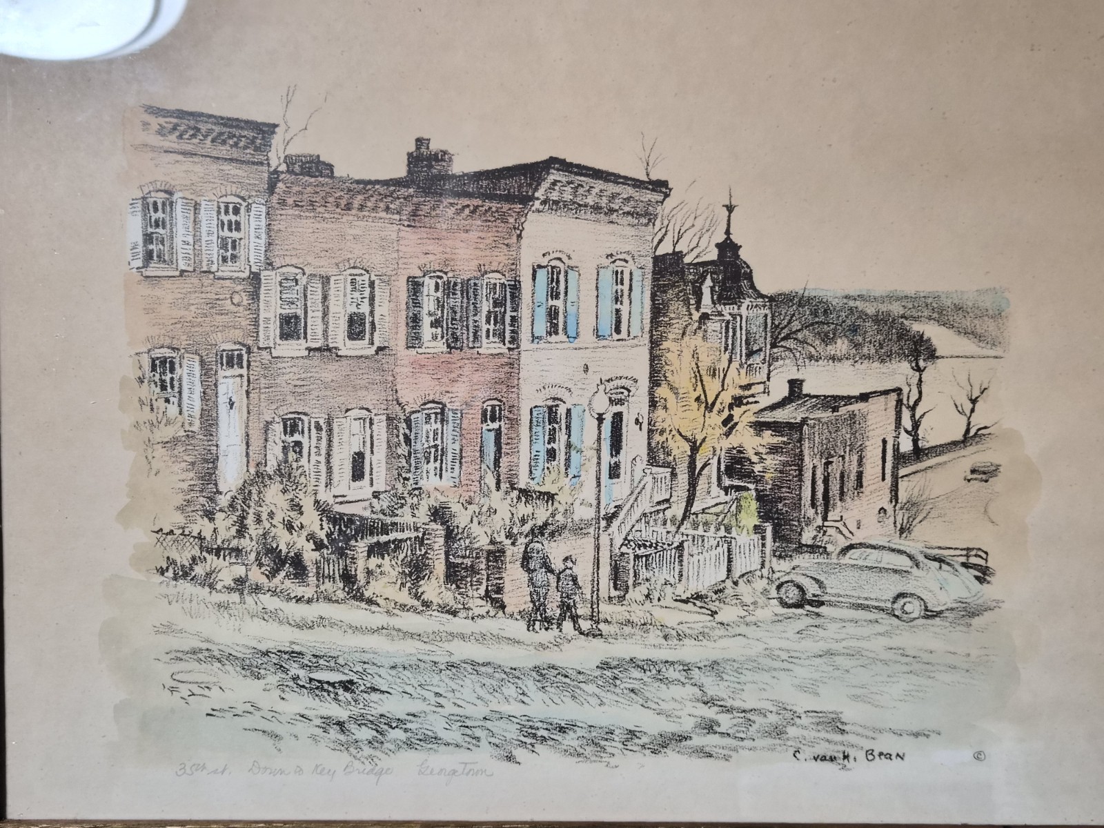 Caroline van Hook Bean Original Hand Colored Lithograph Signed