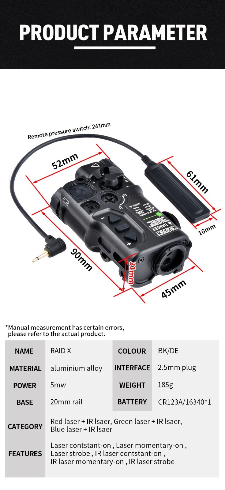 Metal Tactical Laser Raid X Pointer High Power Red Dot Optical Aim Hunting