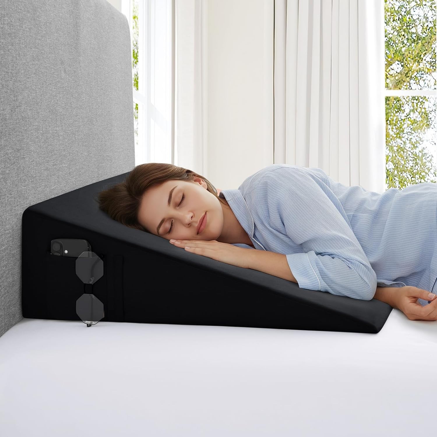 Elegant Black Microfiber Wedge Pillow Cover - 25" x 8", Easy Care & Durable