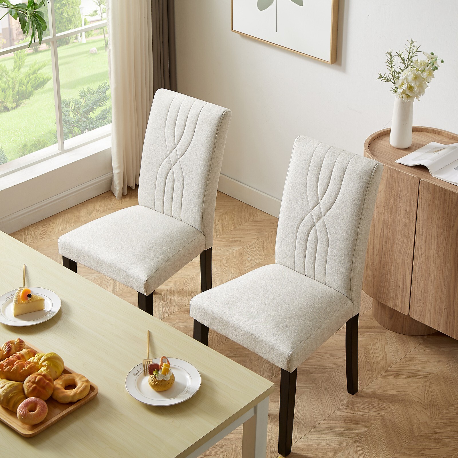 Set of 4 Fabric Upholstered Dining Chairs High Backrest Armless Chairs Kitchen