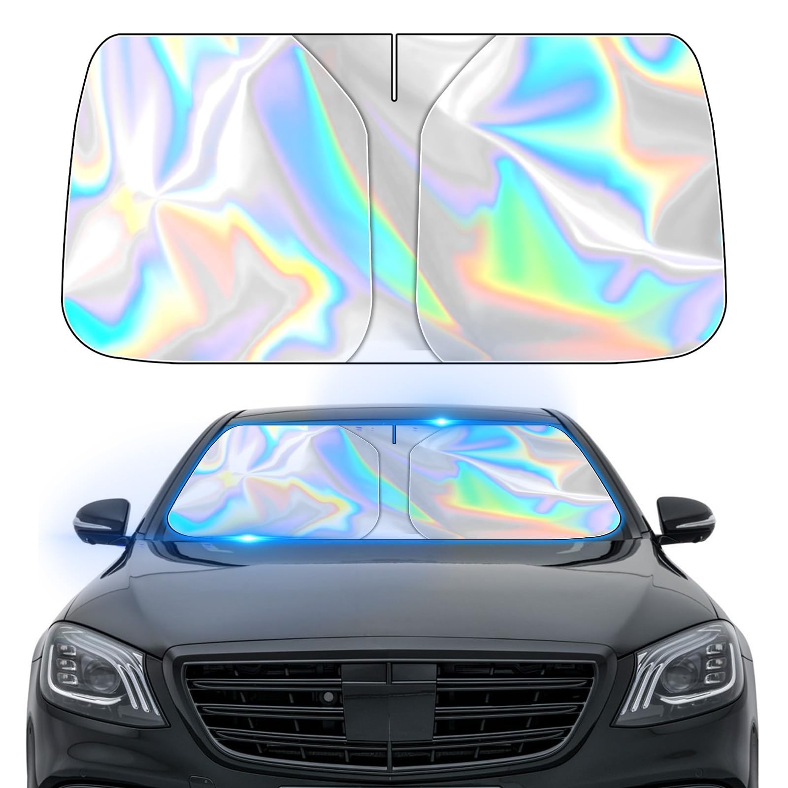 Iridescent Car Windshield Sunshade, Foldable For Use Strong Heat Insulation
