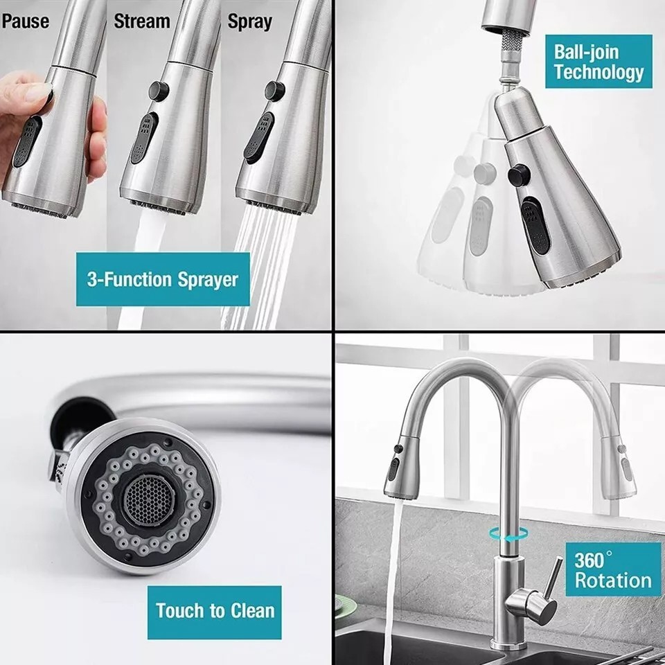 Single Handle Kitchen Sink Faucet Pull Down Spray High Arc Single Hole Mixer Tap