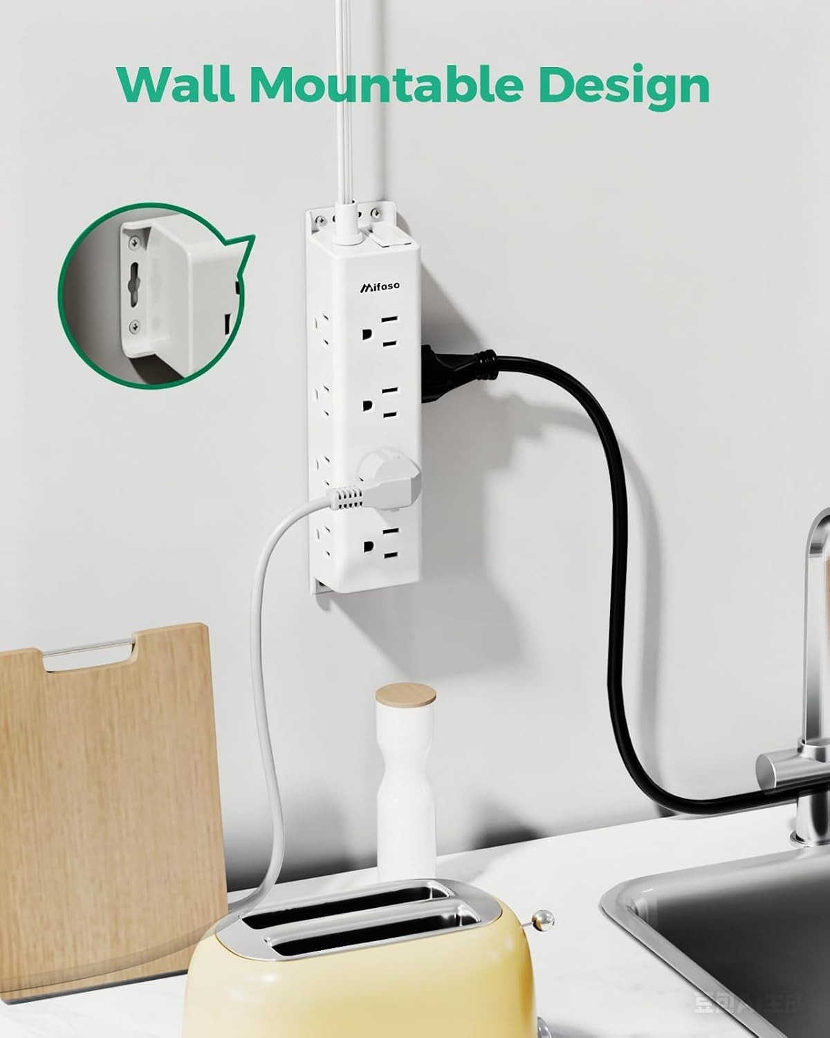 Compact 12-Outlet Surge Protector Power Strip with Flat Plug & Easy Wall Mount