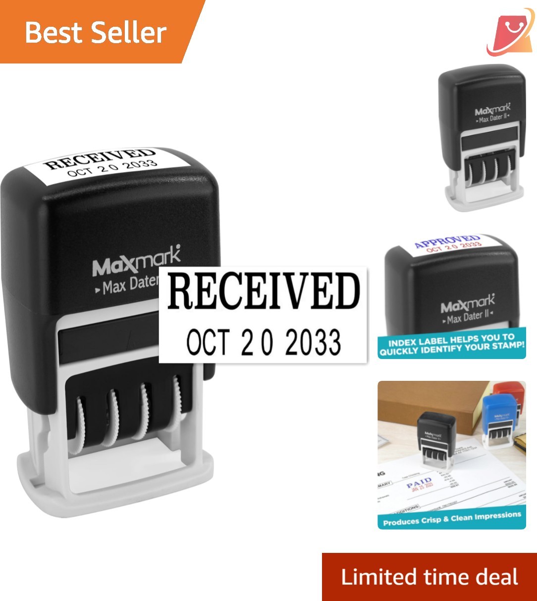 Self-Inking Rubber Date Office Stamp Received Phrase Black Ink 12-
