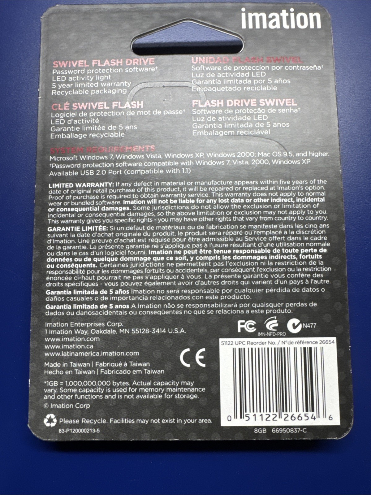 IMATION SWIVEL FLASH DRIVE 8GB/ Go-NEW.