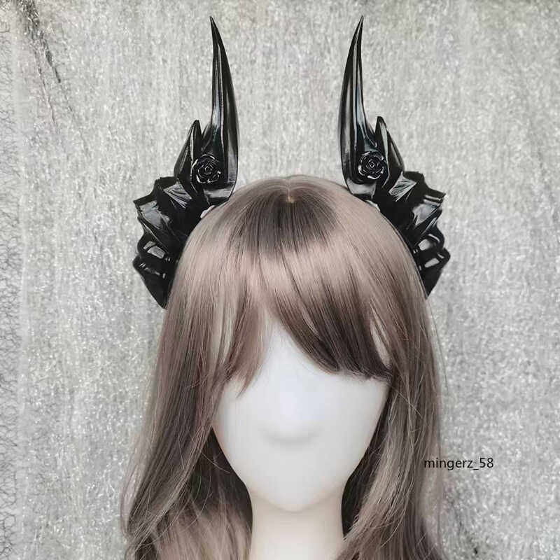 Lolita Headwear Dark Black Devil Horns Hairpin Halloween Cosplay Prop Headdress