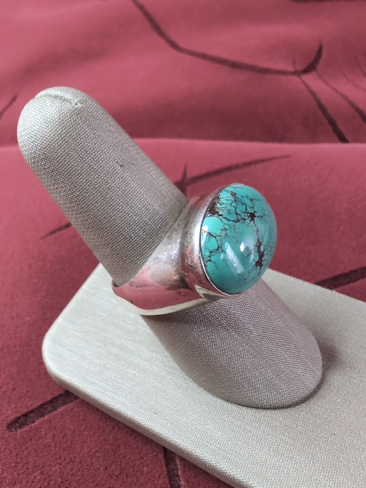 Statement Turquoise 925 Sterling Silver Dome Style Band Size 9