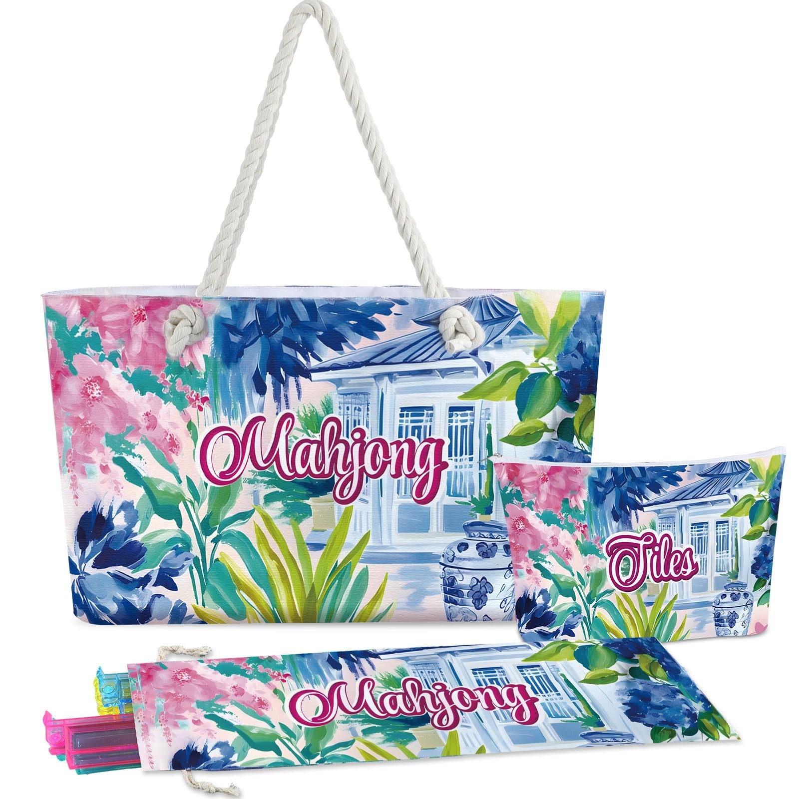 Empty Mahjong Bags Set for Tiles and Racks 24x13x4.7 Inch American Mahjong Ca...