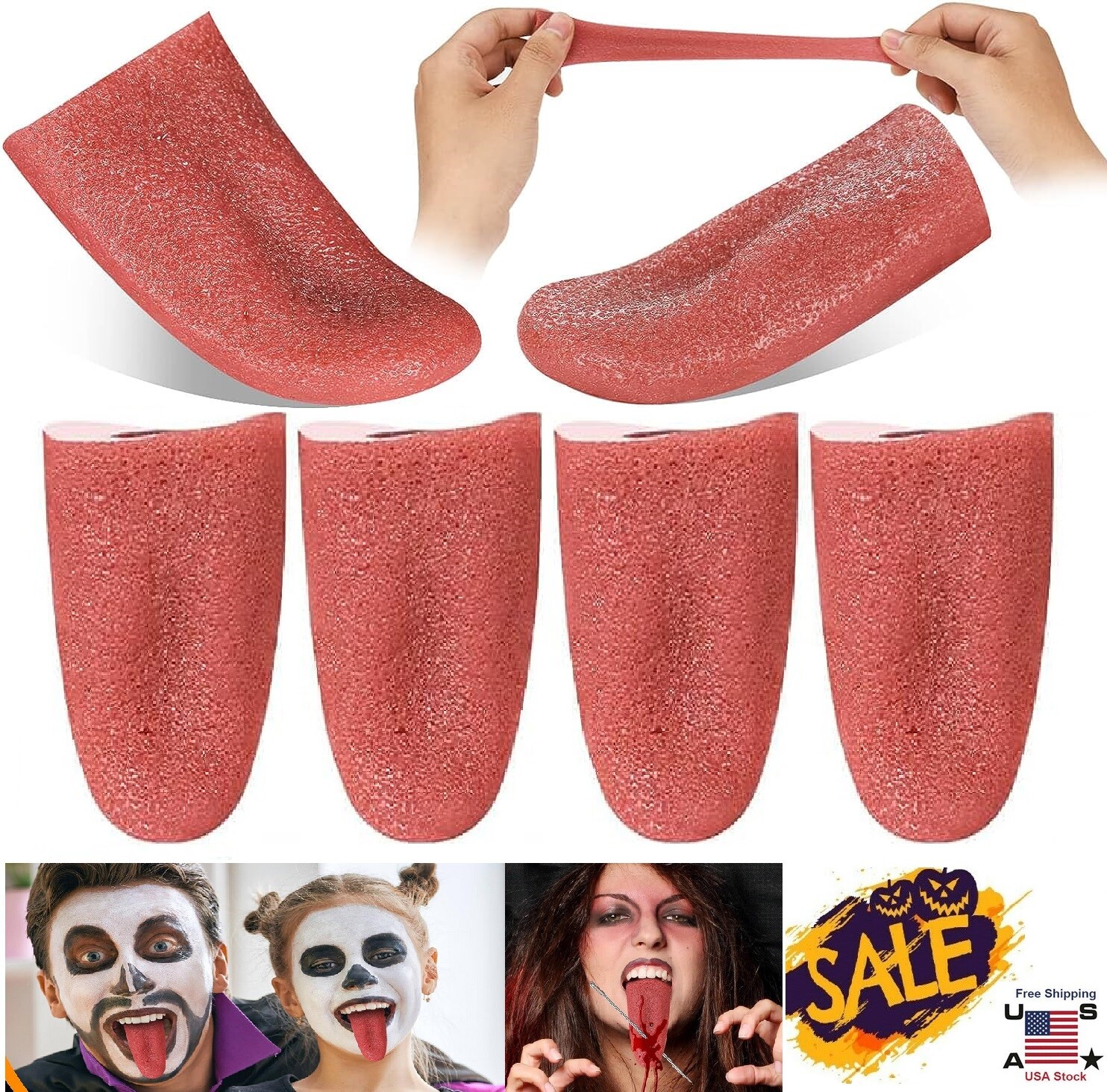 4× Halloween Harmless Realistic Fake Tongue Magic Trick Joke Prank Scary Toy USA