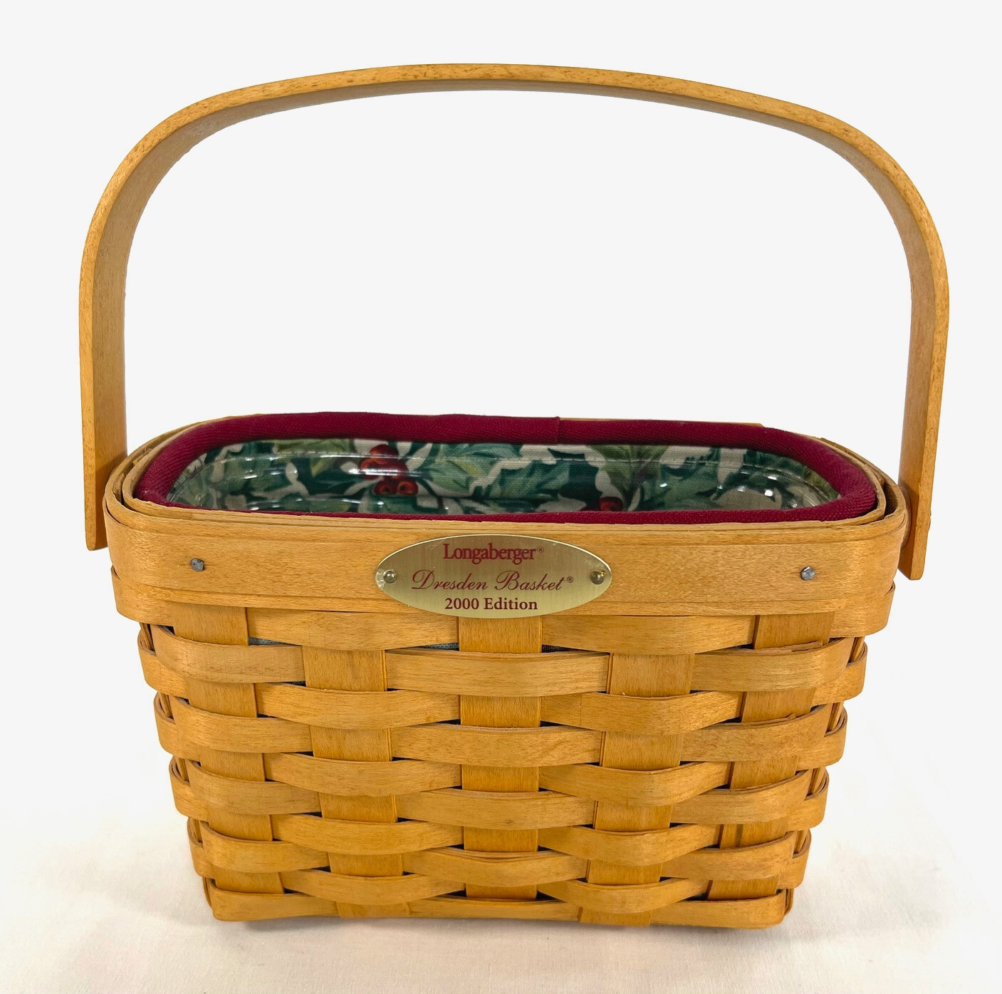 Longaberger 2000 Dresden Edition Basket with American Holly Liner and Protector
