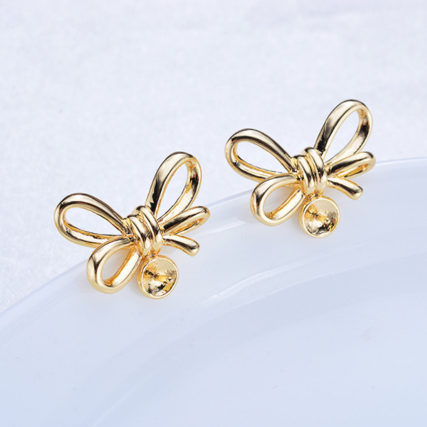 10pc Bow Tie Earring With Pearl Mounting Cup Peg,Half Drilled Pearl Bowknot Stud