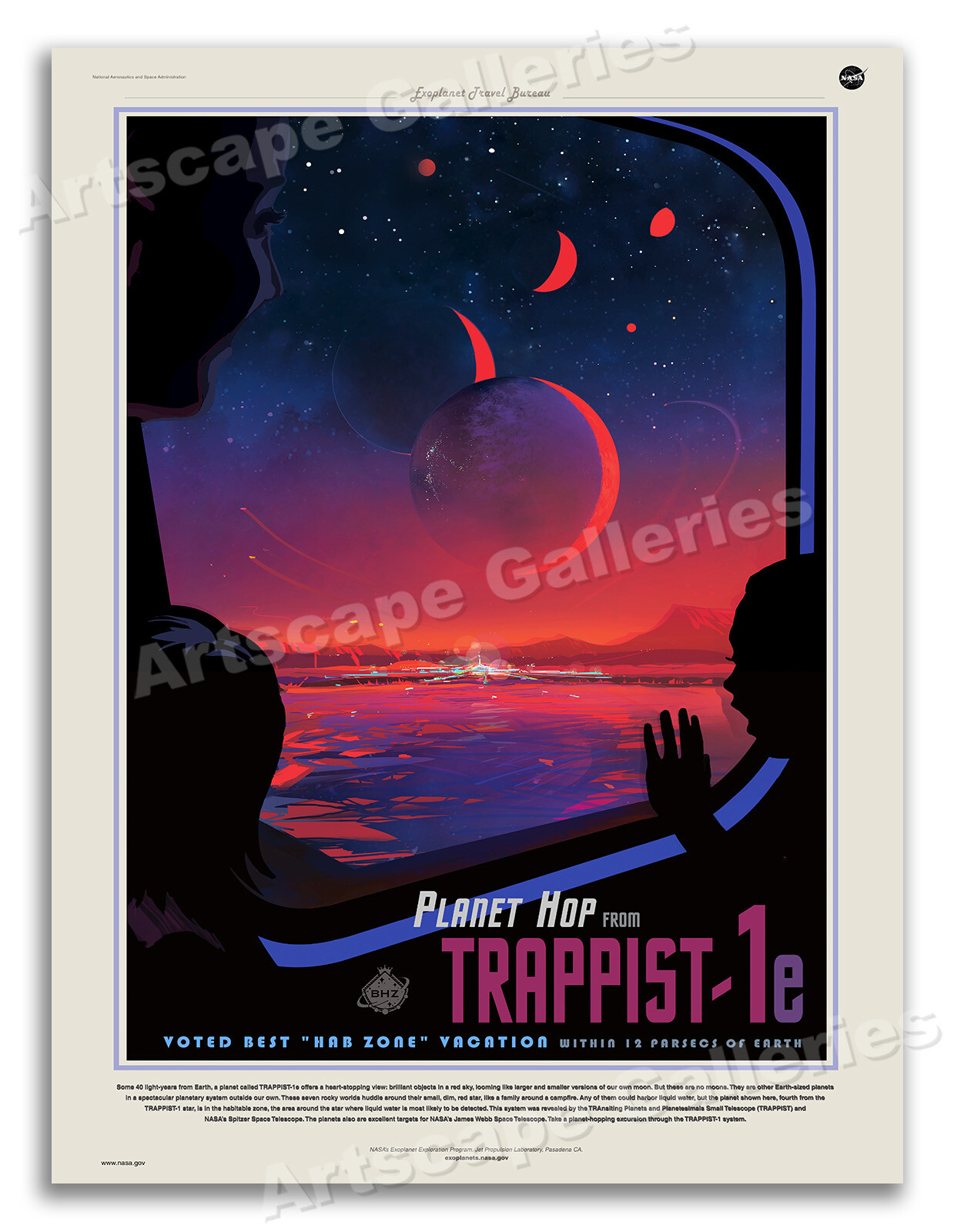 Planet Hop from Trappist-1e! NASA Retro Style Travel Poster - 18x24