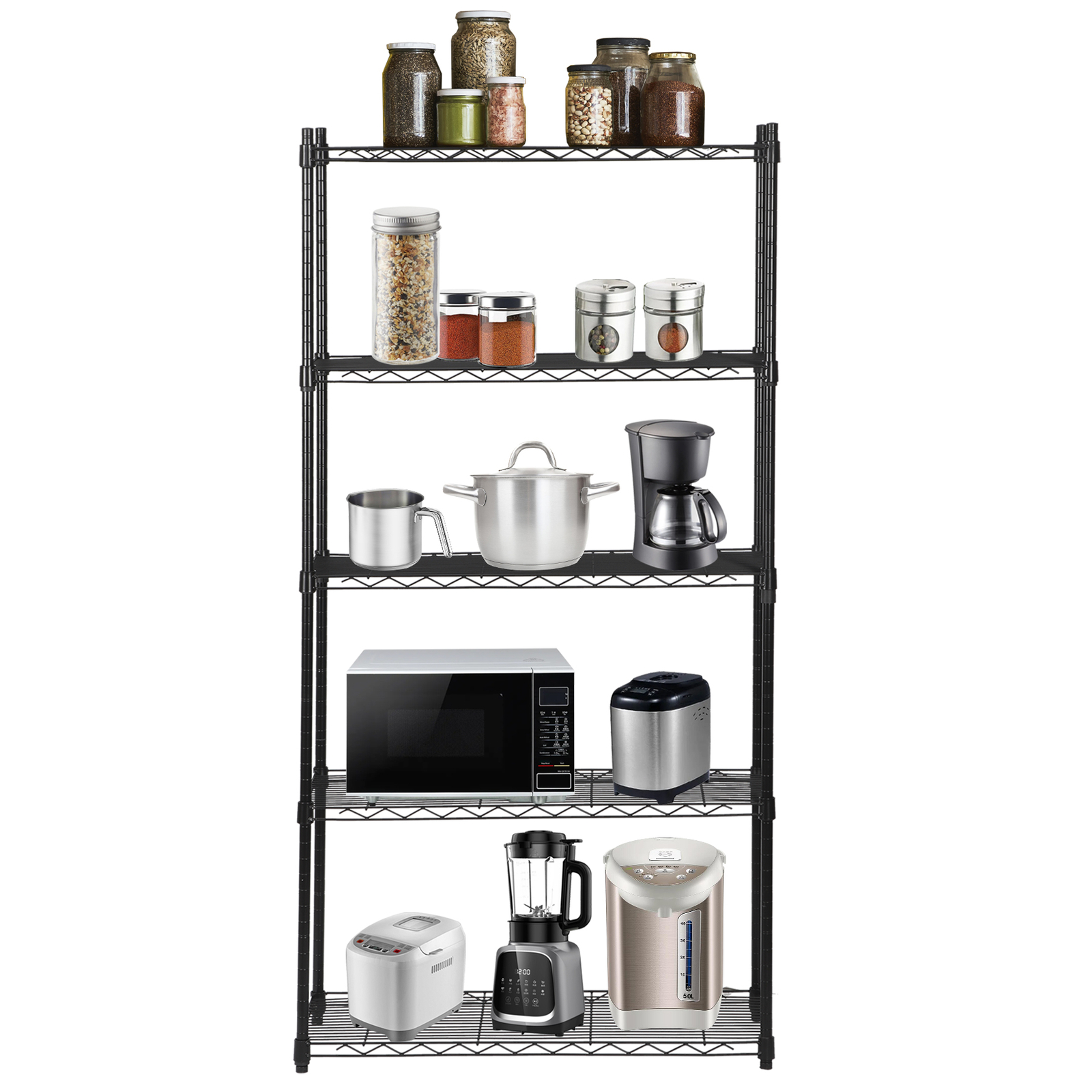 5 Tiers Wire Shelving Unit Rack Large Space Adjustable Storage Shelves Kitchen