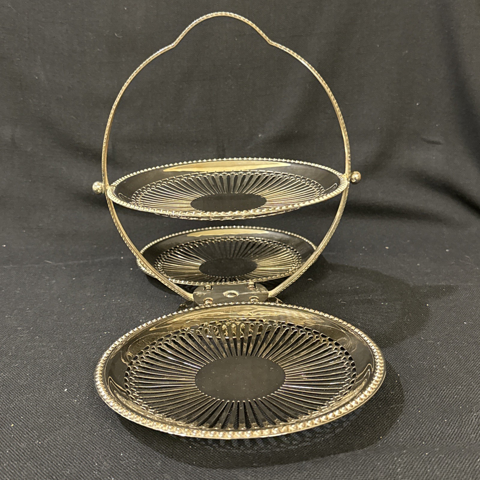 Vintage Folding Tiered Silverplate Dessert Stand Tray