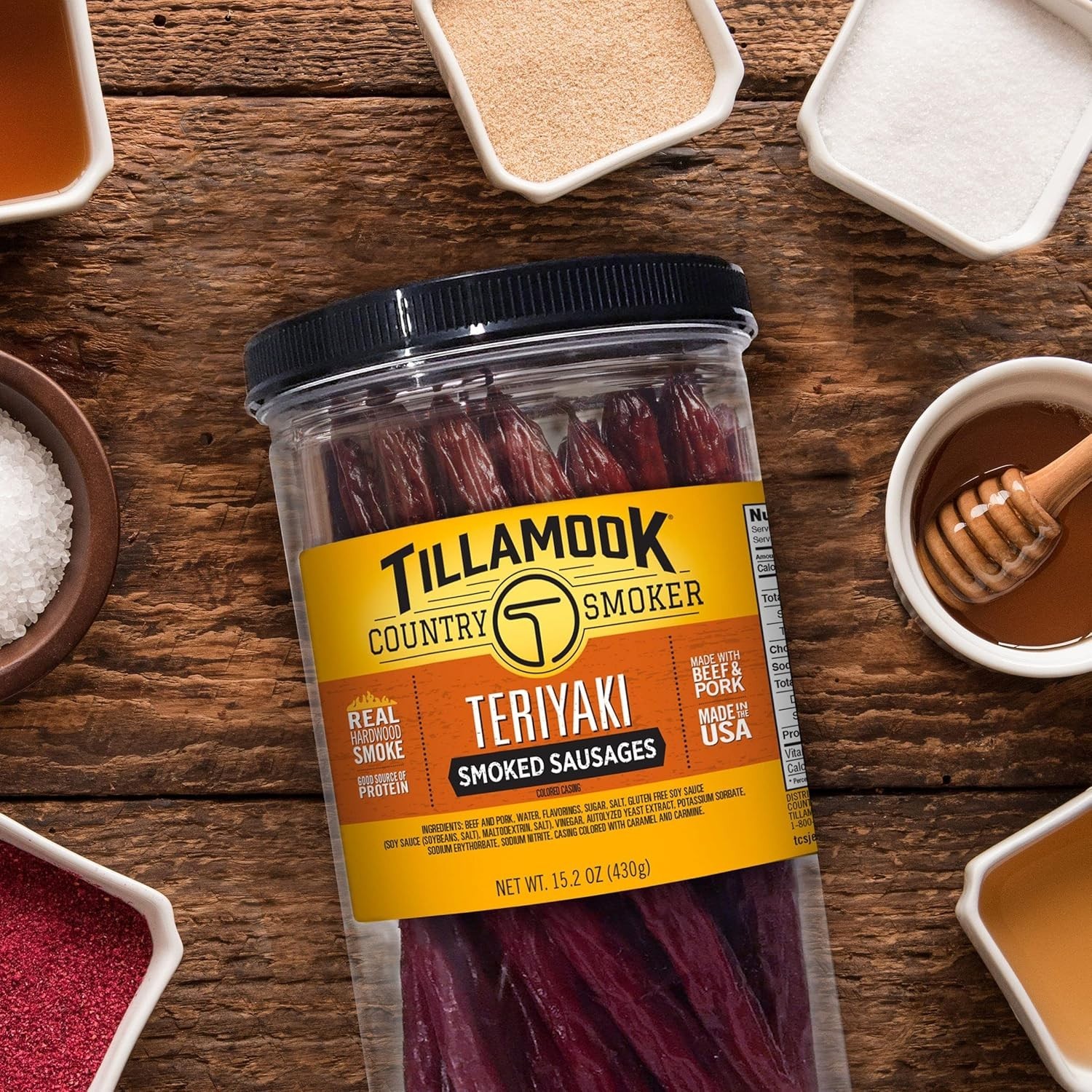 Delicious Teriyaki Hardwood Smoked Sausages in Resealable 15.2oz Jar - 20 Count