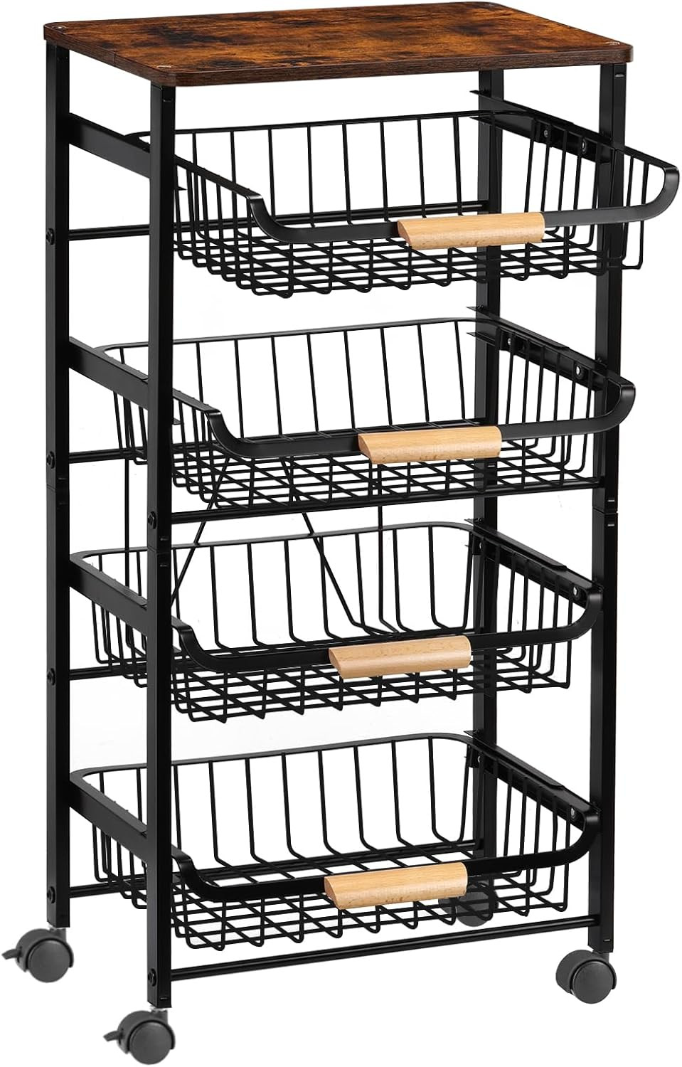 Kitchen Storage Rolling Cart on Wheels, 5 Tier Metal Rolling Utility Mesh Basket